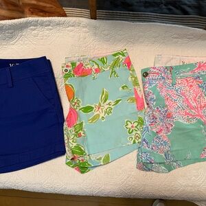 Lilly Pulitzer Callahan shorts 3 pairs size 10 blue floral shell sea urchin